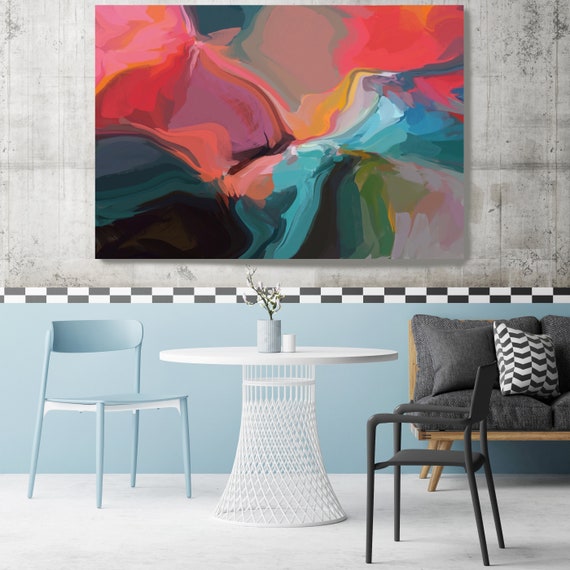 Flames of Courage, Green Red Blue Abstract Painting, Abstract Green Red Blue Painting, Abstract Green Canvas Print up to 80" by Irena Orlov