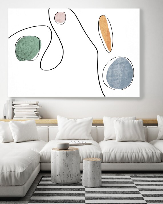 Abstract Thoughts 5. Abstract Line Art Canvas Print, Blue Green Modern Minimalist Abstract Wall Art Canvas Print Textured Artwork