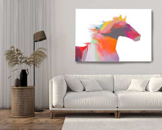 Horse Portrait Large Canvas, Horse Art, Color Wrapped Horse 1, Abstract Horse Canvas Print, Abstract Colorful Horse Portrait