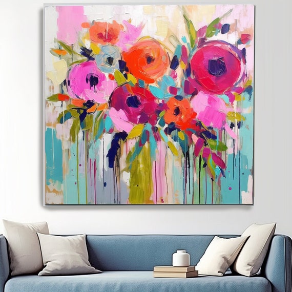 Abstract Vibrant Flower Painting Print | Blooming Joyful Abstract Art | Abstract Flowers Painting | Modern Painting | Fine Art Canvas Print