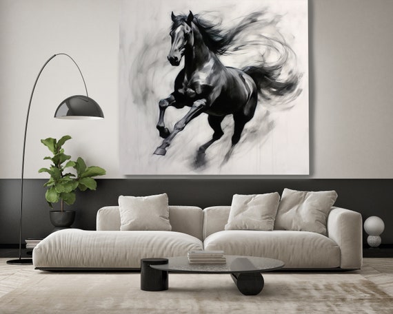 Abstract Charcoal  Canvas Art, Horse Painting, Horse Art, Horse Painting, Impressionist Horse Painting Print, Rustic Horse canvas Art