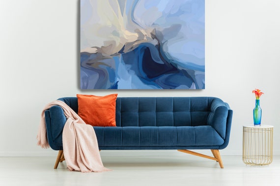 Midnight Blue 2 Large Abstract Art, Abstract Canvas Print Large Modern Abstract Wall Art, Abstract Painting, Blue Beige