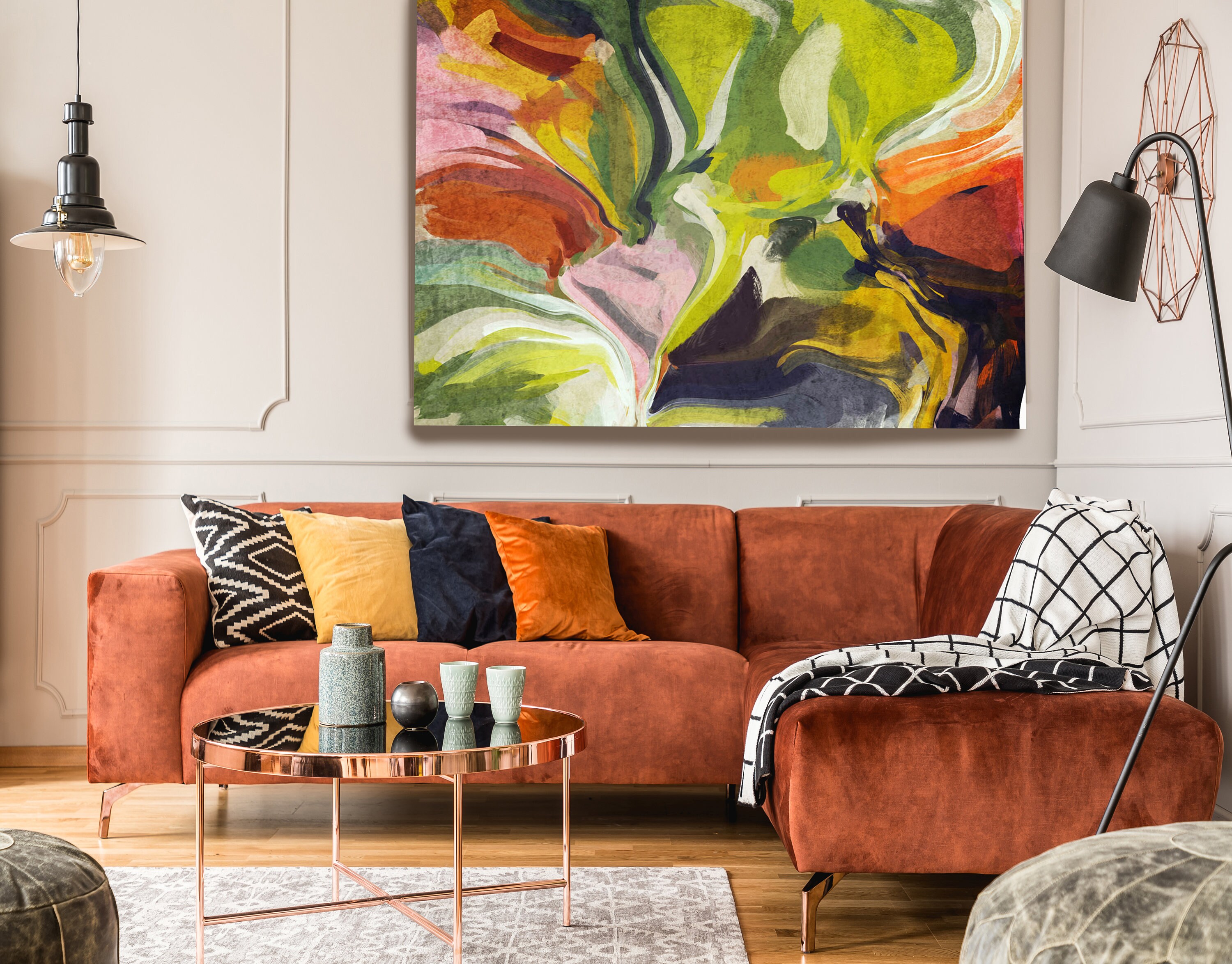 Green Orange Large Abstract Art Abstract Canvas Print Large Etsy