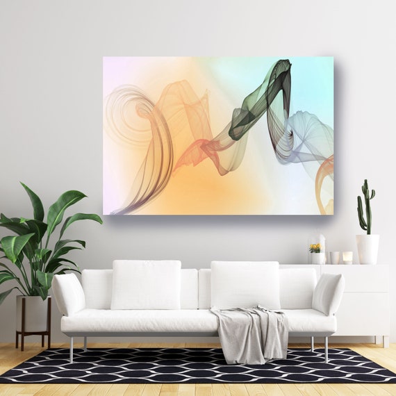 Orange Green Abstract Painting Flow Abstract Art, Contemporary Canvas Art Print, New Media Artwork The Invisible World-Movement 3, Line Art