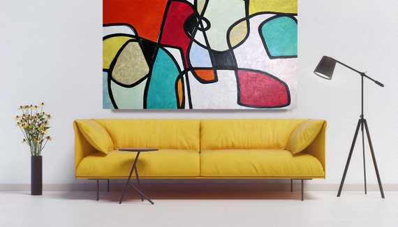 Vibrant Abstract Art, Colorful Abstract Painting, Midcentury Modern Art, Vibrant Wall Art, Vibrant Paintings, Mid Century Oil Painting