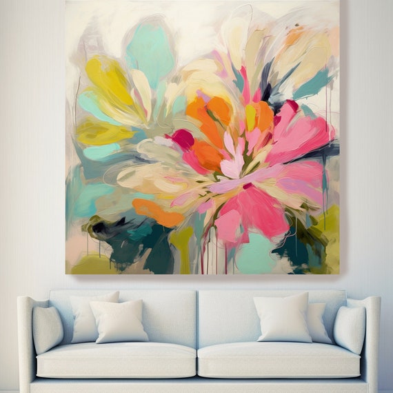 Artistic Muted Blooms 3, Canvas Print | Abstract Floral Canvas | Muted Pink Blue Wall Decor | Contemporary Artwork | Floral Canvas Print