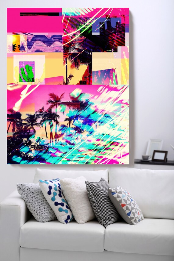 Tropical Paradise Art, Palms Canvas Art Print, Coastal Art Beach, California Summer Palm Art, Tropical Painting, Whimsical Painting
