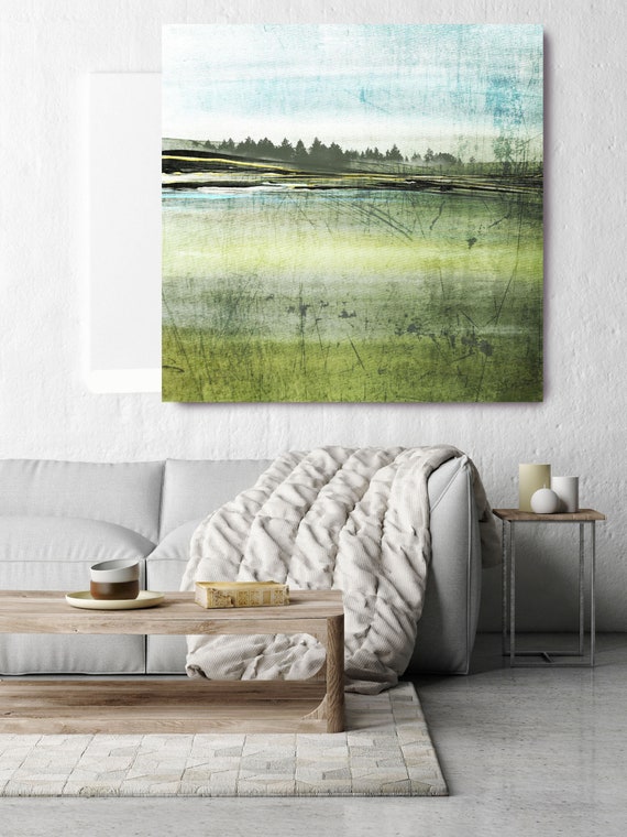 Summer Forest. Huge Rustic Landscape Painting Canvas Art Print, Extra Large Blue Green Yellow Canvas Art Print up to 50" by Irena Orlov