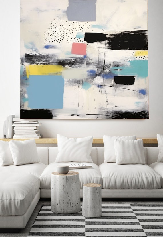 Original art Abstract art acrylic painting White Blue canvas painting, Contemporary Art canvas print, Toward existence 4