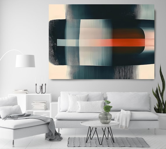 Echoes of the Interface-2, Blue Red Abstract Painting Print on Canvas, New Media Art, Contemporary Living Room Decor, Office Wall Art