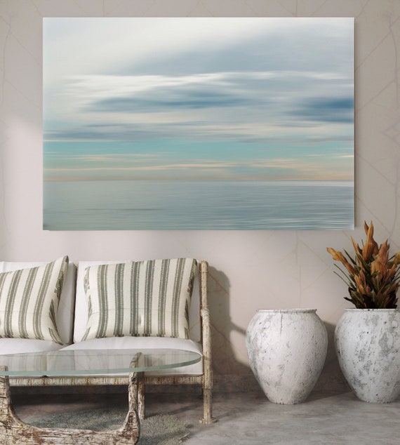 Calm Water. Large Seascape Contemporary Canvas Art Print, Grey and Blue, Misty Sea up to 60" by Irena Orlov