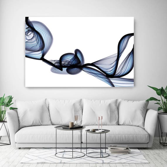 BlueTech, New Media Art, Blue Abstract Canvas Print Extra Large Abstract Canvas Art Print Flow Artwork, Contemporary Artwork Minimalist