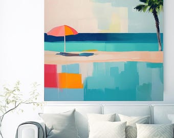Summer Vibes Color Block Beach Poolside Reverie-15 Coastal Canvas Print, Midcentury Coastal At print on Canvas, Abstract Coastal Art