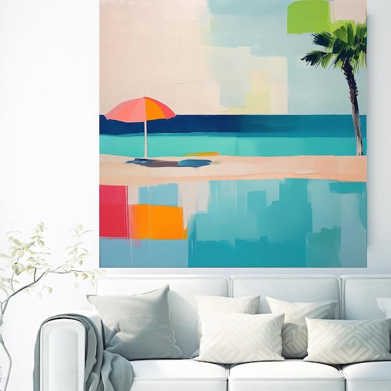Summer Vibes Color Block Beach Poolside Reverie-15 Coastal Canvas Print, Midcentury Coastal At print on Canvas, Abstract Coastal Art