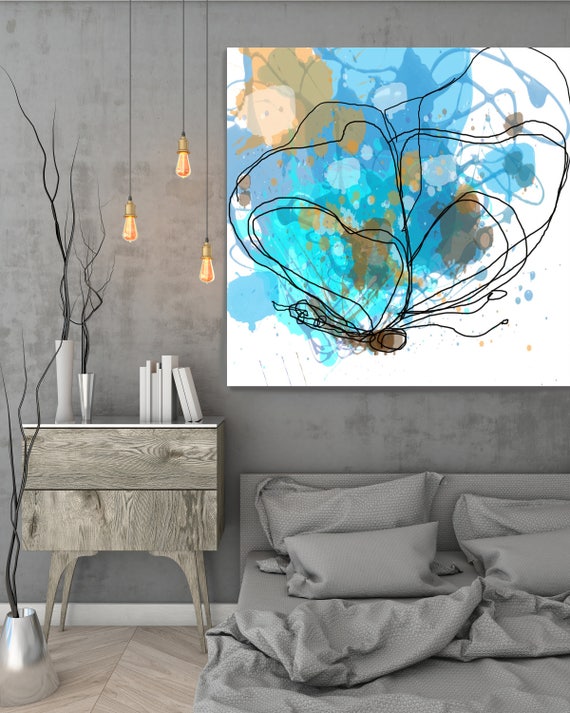 Butterfly 11, Abstract Blue Yellow Butterfly Canvas Art Print, Abstract Splash Butterfly Canvas Art Print up to 48" by Irena Orlov