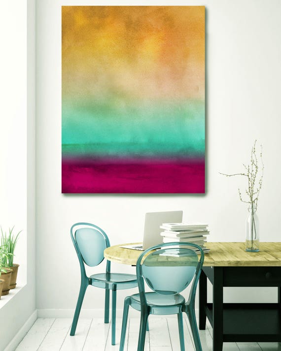 Inspired by Rothko 4. Watercolor Abstract, Green Red Yellow Watercolor Painting Print Canvas Art Print up to 72" by Irena Orlov