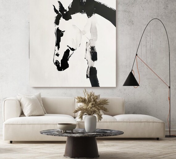 Elegant Equine Lines-14 Canvas Art, Horse Painting, Horse Art, Black and White Horse Painting Print, Minimalist Horse Canvas Art Print