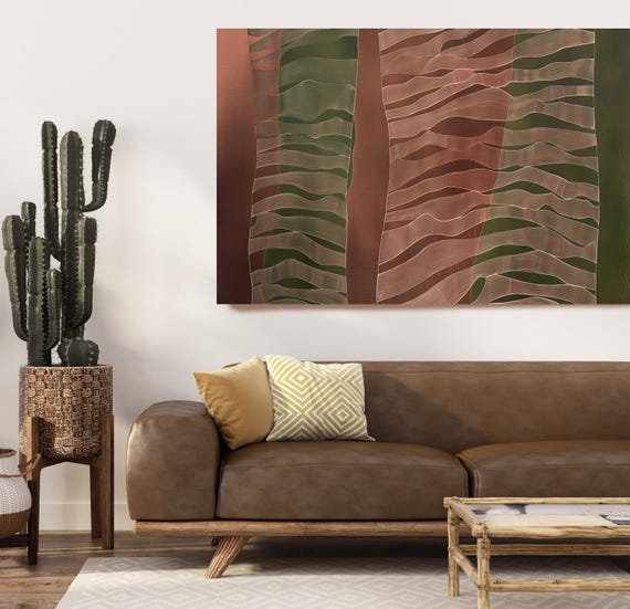 Tawny Tides-3, Green Brown Contemporary Abstract Painting Print on Canvas, Contemporary Living Room Decor, Office Wall Art Textured Abstract