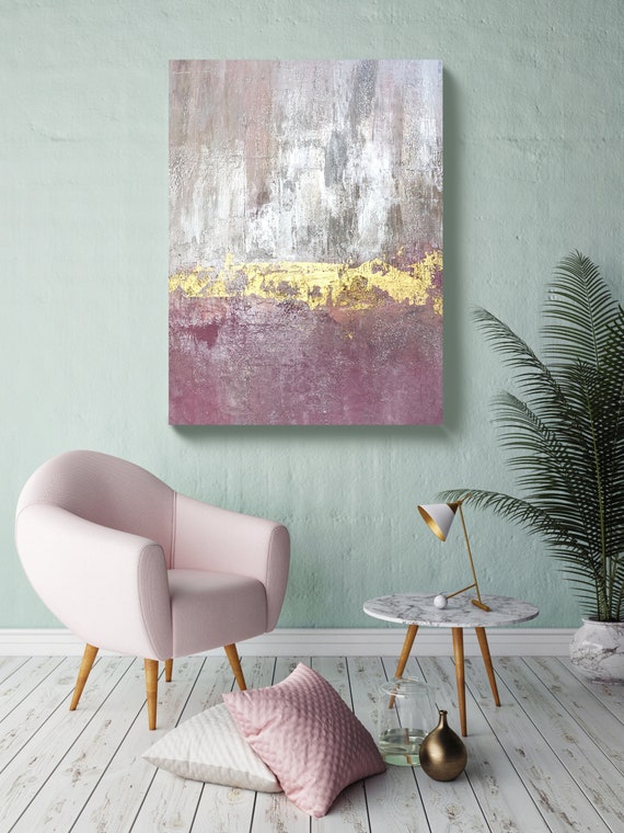 Gold Pink Silver Abstract Painting Gold Pink Modern Art Abstract Painting Extra Large Gold Silver Painting Extra Large Abstract Canvas Print