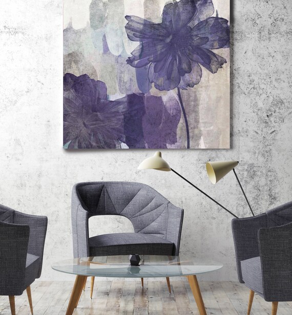 Happiness Bloom III. Purple Gray Floral Painting Canvas Art Print, Abstract Purple Flower Canvas Art Print up to 48" by Irena Orlov