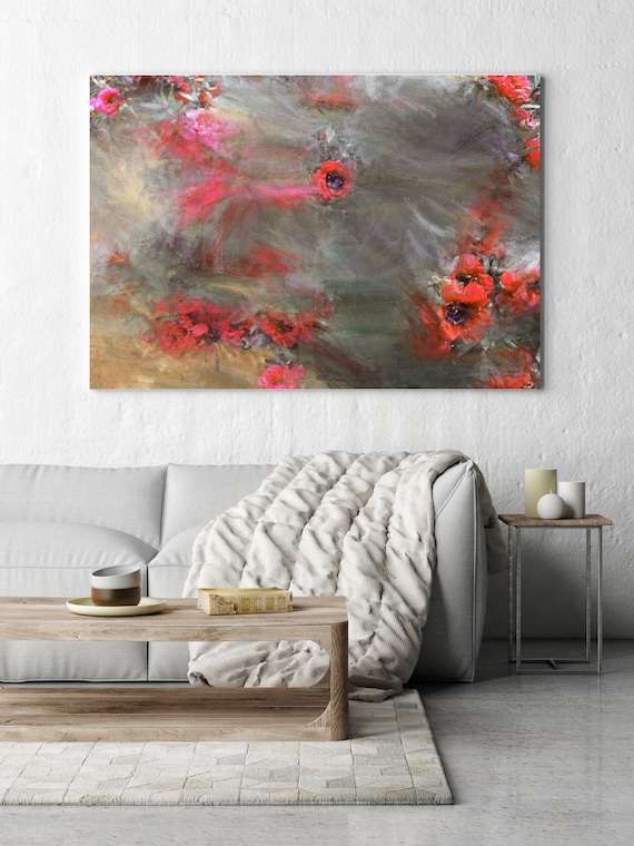 A field of flowers all around. Floral Painting, Red Abstract Art, Abstract Colorful Contemporary Canvas Art Print up to 72" by Irena Orlov