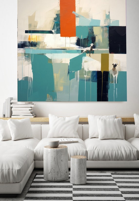 Modern Architecture 20, Color Block Abstract Architecture Painting, Cityscape Painting Canvas Print