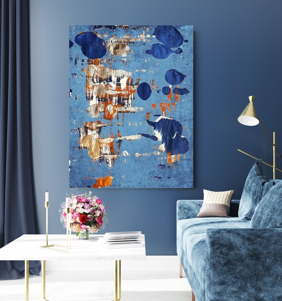 Blue Rustic 11, Beige Copper Blue Abstract Painting  Modern Art Abstract Painting Extra Large Painting Extra Large Abstract Canvas Print