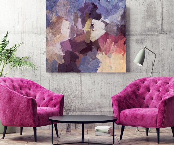 Stormy Clouds. Geometrical Abstract Art, Wall Decor, Large Purple Abstract Colorful Contemporary Canvas Art Print up to 48" by Irena Orlov