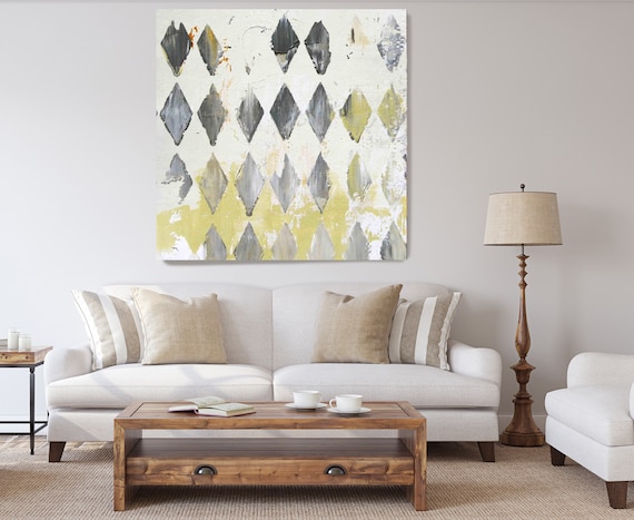 White Field Abstract Painting Canvas Print, Abstract Painting, Oversized Art, Art Paint, White Green Geometric Art