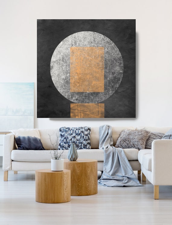 Geometry Mystery Moon 22 Print | Gold Gray Black Moon Canvas Print |  Bedroom Wall Decor | Space Art | Moon Phases Art | Planet Wall Art