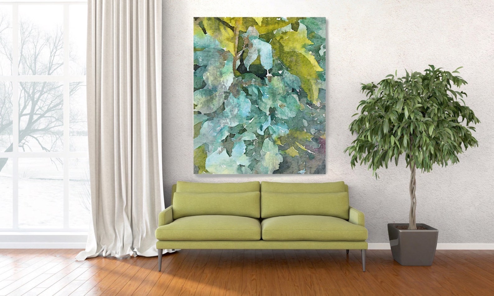 Green Bunch. Floral Painting Green Abstract Art Wall Decor Etsy