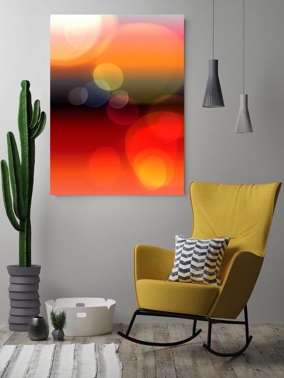 Mysterious Light 67-1, Neon Black Red Yellow Contemporary Wall Art, Extra Large New Media Canvas Art Print up to 72" by  Irena Orlov