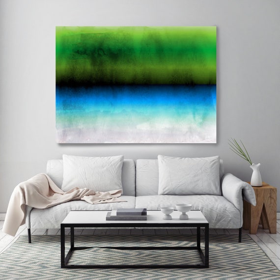 Abstract Minimalist Rothko Inspired 1-9. Abstract Painting Giclee of Original Wall Art, Blue Green Large Canvas Art Print up to 72"