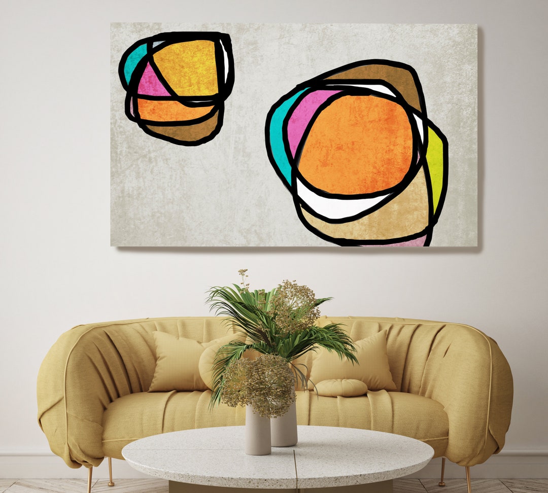 Midcentury Modern Red Yellow Canvas Art Print, Mid Century Modern