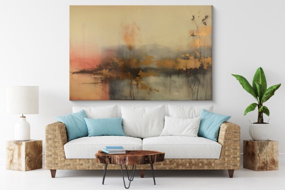 Landscape painting, Gold Brown landscape wall art, Landscape Canvas Print, Gilded Meadow Serenity-19-2, Nature art, Scenic Canvas