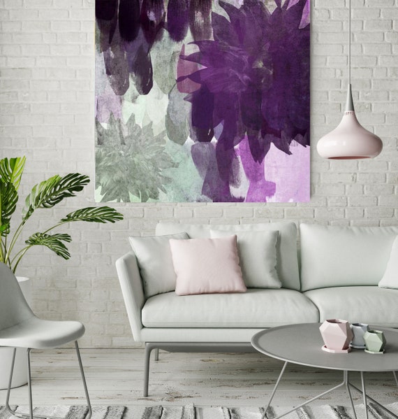 Purple Green Rustic Flowers, Purple Floral I, Extra Large Floral Canvas Art Print up to 48", Purple Green Canvas Wall Decor by Irena Orlov