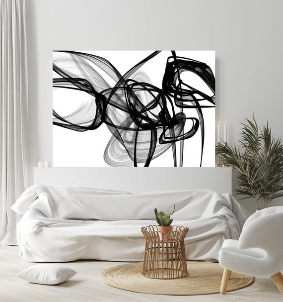 Black And White Abstract Canvas Wall Art Contemporary Unique Abstract Wall Decor, Knowledge Minimalist Large Abstract Canvas Print