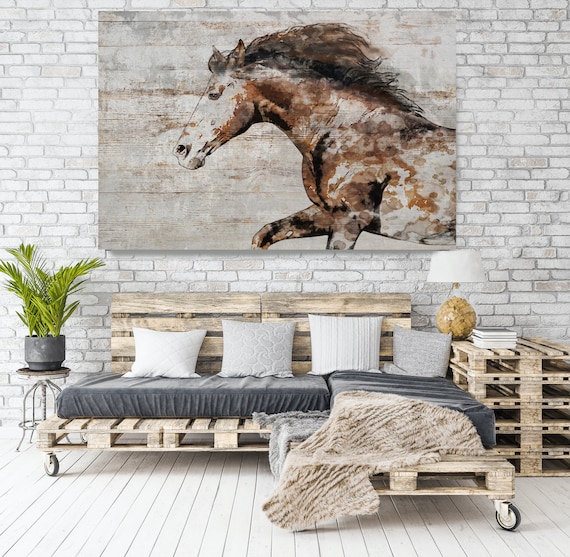 WILD Horse on Wood, Natural Rustic Horse Art Print on WOOD, Wild Horse Art on Wood Equestrian Farmhouse ART Barn Horse, Farmhouse Art