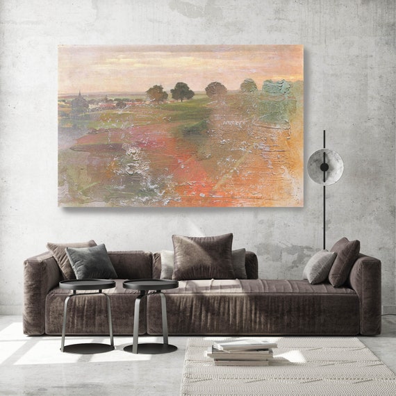 Altered Relaxed Sunny Landscape 3,  landscape painting Landscape Art Canvas Print Nature Wall Decor, Rustic Country Landscape