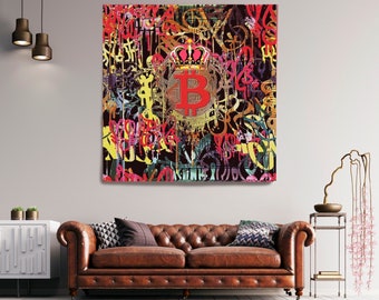 Bitcoin Cryptocurrency Canvas Print. Bitcoin Abstract Modern Office Decor Cryptocurrency Inspirational Wall Art Home Office Bitcoin Graffiti