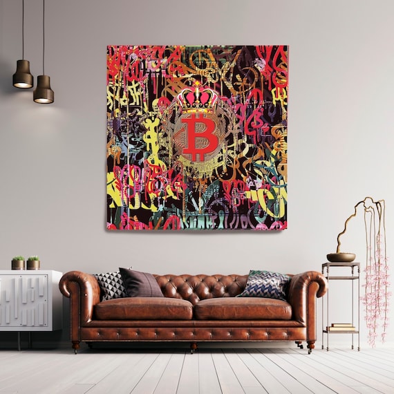 Bitcoin Cryptocurrency Canvas Print. Bitcoin Abstract Modern Office Decor Cryptocurrency Inspirational Wall Art Home Office Bitcoin Graffiti