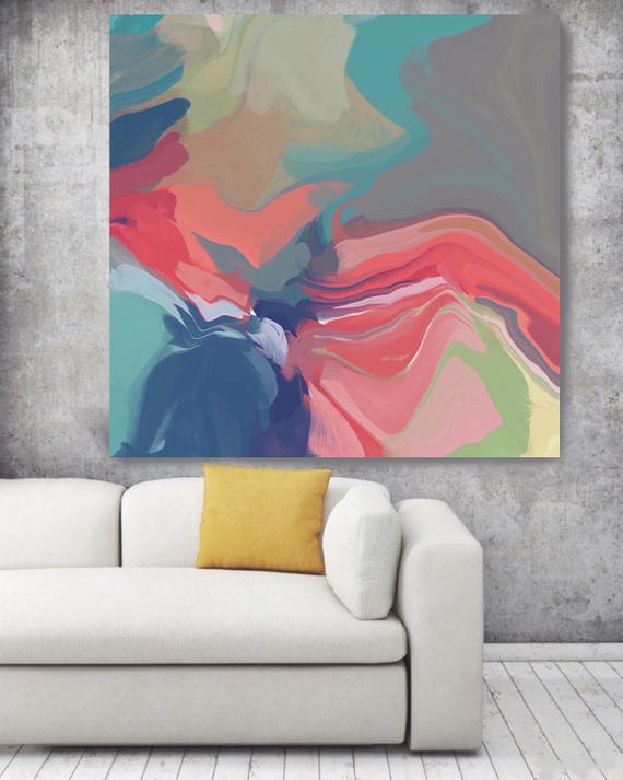 Abstract melody 2. Original Oil Painting on Canvas, Contemporary Abstract Blue, Red, Pink Trend Colors Oil Painting up to 50" by Irena Orlov