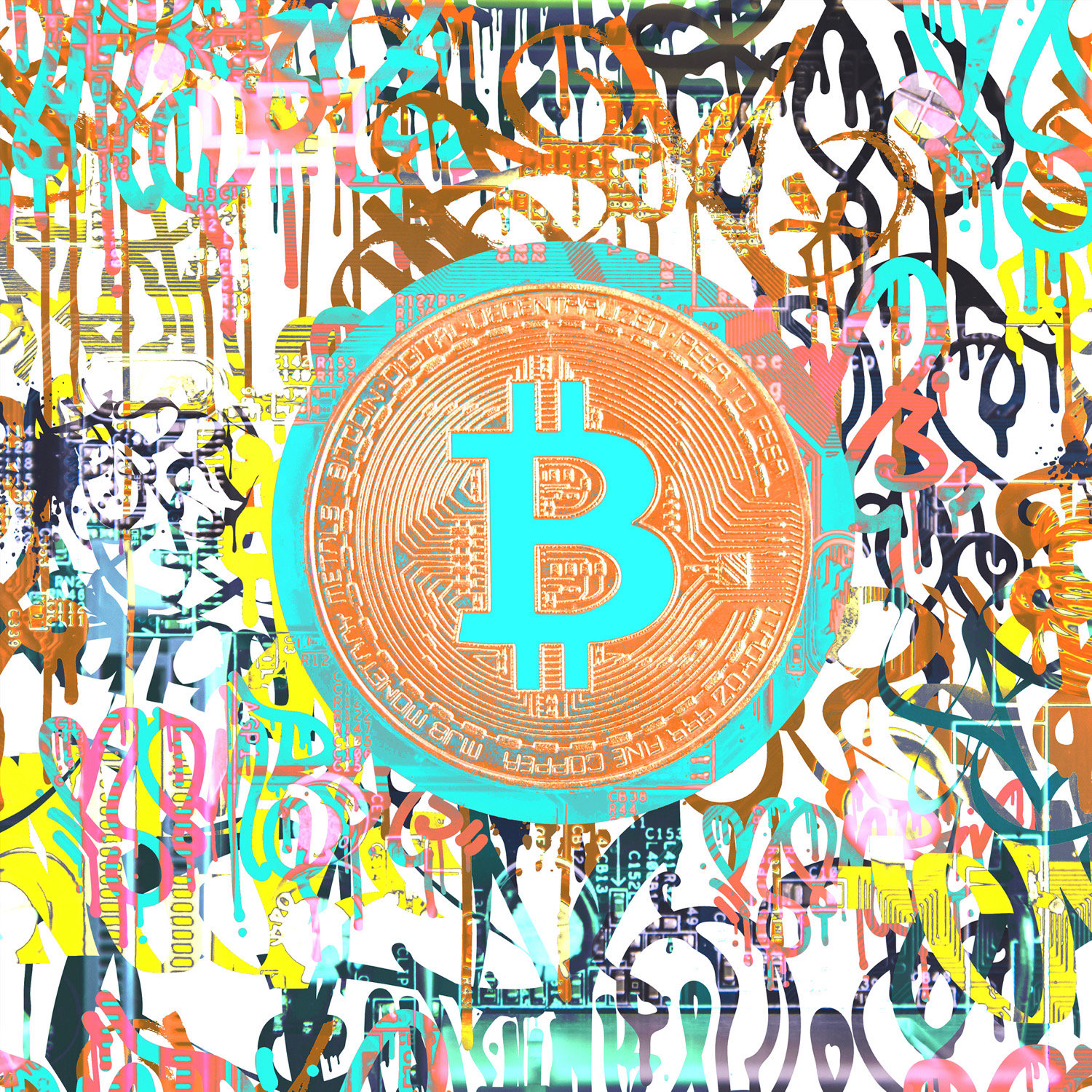 Bitcoin Yellow Teal Graffiti Canvas Print. Bitcoin ...