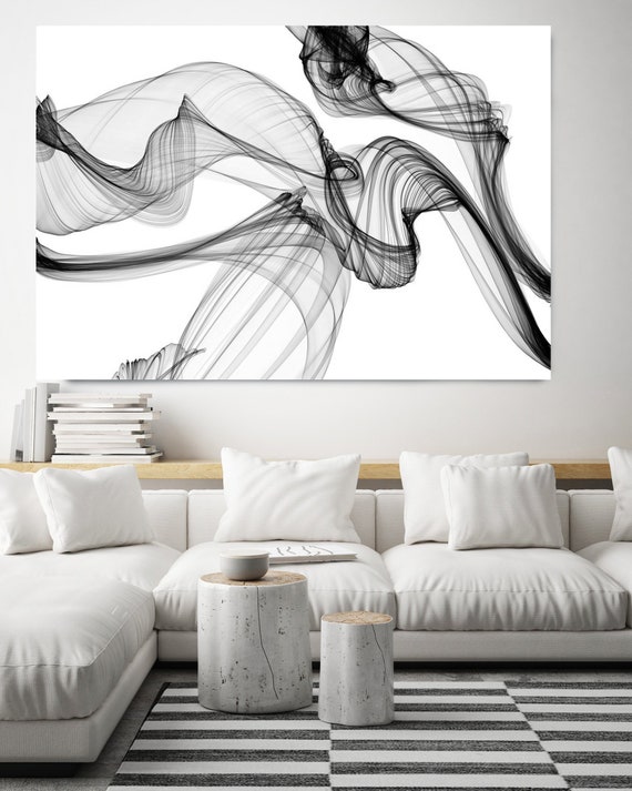 Large black and white abstract painting, modern contemporary bold, canvas art print, minimalist painting, The Invisible World-Movement 21