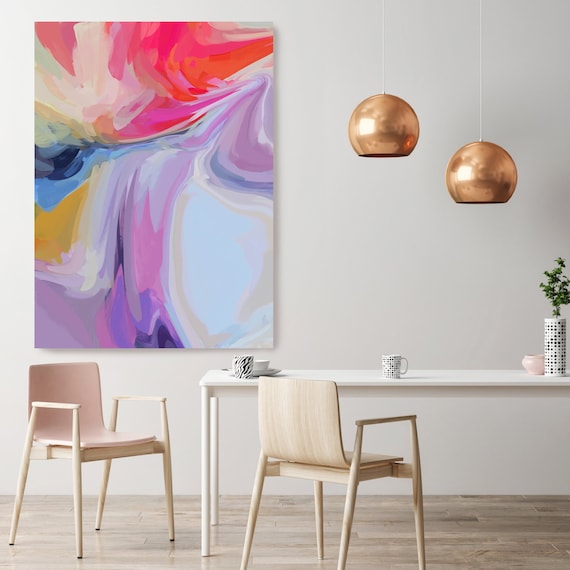 Flow Painting, Vibrant Colorful Painting, Bright Multicolor Abstract Painting, Print on Canvas, living Room wall art, Abstract Giclee print