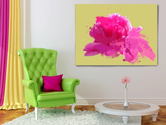 Gentle Touch. Floral Painting, Pink Abstract Art, Wall Decor, Hot Pink Floral Wall Art, Floral Canvas Print, Large Floral Painting