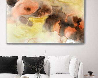 Watercolor Coastal Abstract 99. Contemporary Abstract Yellow Brown Orange Black Canvas Art Print up to 72" by Irena Orlov