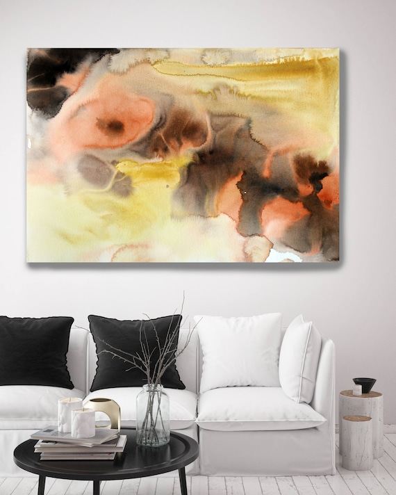 Watercolor Coastal Abstract 99. Contemporary Abstract Yellow Brown Orange Black Canvas Art Print up to 72" by Irena Orlov