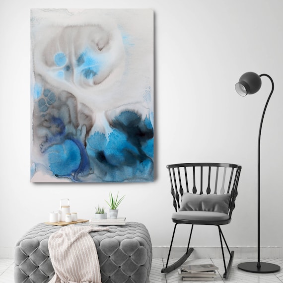 Coastal Watercolor Abstract 25. Watercolor Abstract Blue Black Canvas Art Print up to 72" by Irena Orlov