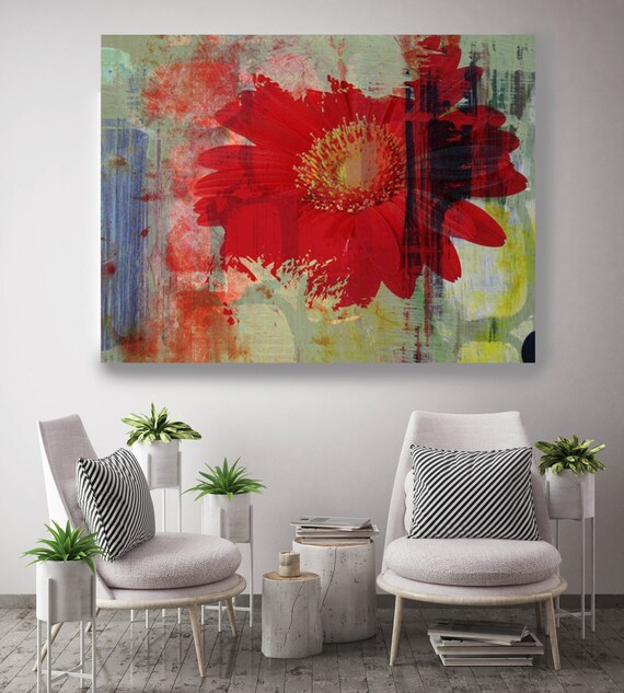 Exposure. Floral Painting, Red Green Abstract Art, Wall Decor Large Abstract Colorful Contemporary Canvas Art Print up to 72" by Irena Orlov